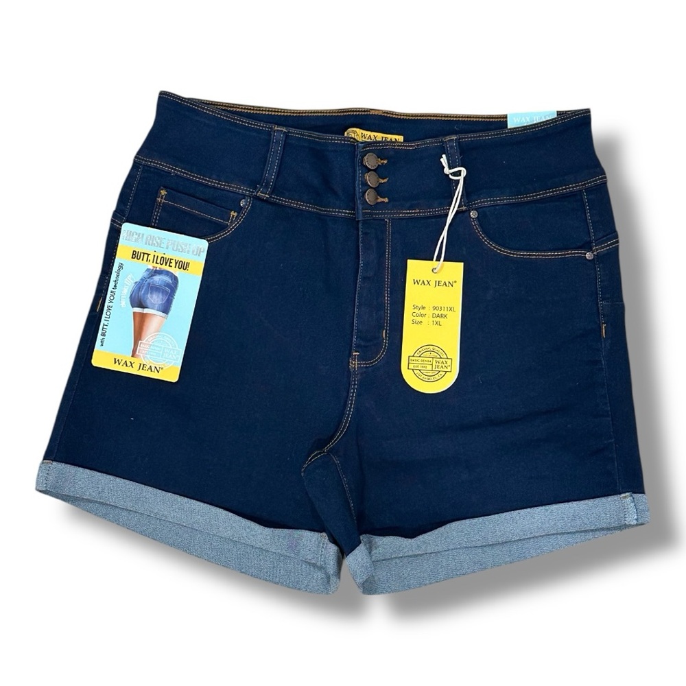 Wax jean High Rise Push up shorts dark blue size 1 XL NWT